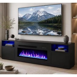 TWISTER.CK 80" Black Electric Fireplace TV Stand with 36" Insert — Media Console & Entertainment Center, 12 Stunning Flame Colors, Cozy 1500W Heating (120V)
