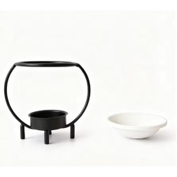 Round Iron Frame Essential Oil Burner Ceramic Bowl Wax Melt Warmer Tealight Candle Holder Home Aroma Decor Tabletop Ornament