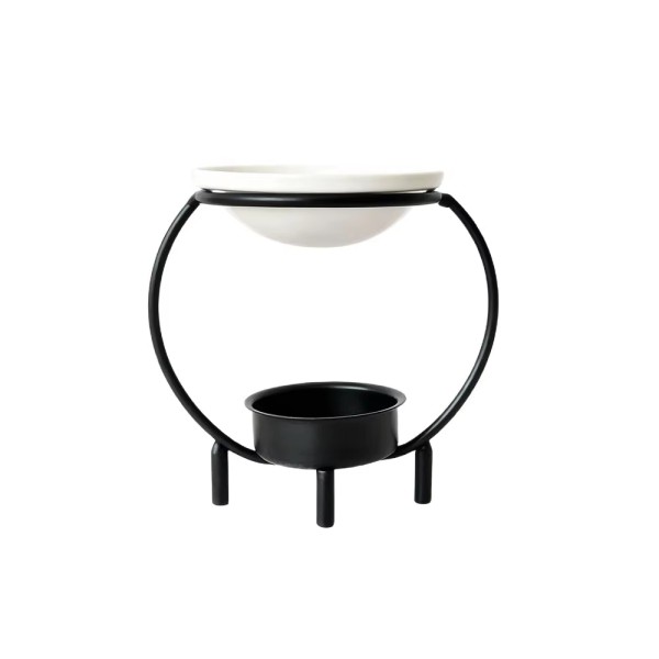 Round Iron Frame Essential Oil Burner Ceramic Bowl Wax Melt Warmer Tealight Candle Holder Home Aroma Decor Tabletop Ornament