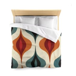 Mid Century Modern Teal Orange Duvet Cover Large Scale Abstract Pattern Bedding Set