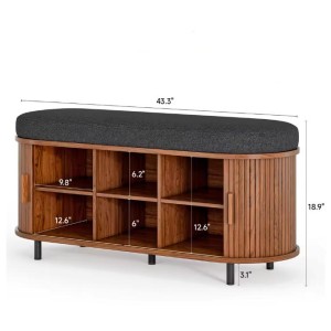 43.3 inch Shoe Storage Bench, 3 Tier Shoe Rack Bench Organizer with Storage, Cushion and Sliding Door Removable