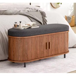 43.3 inch Shoe Storage Bench, 3 Tier Shoe Rack Bench Organizer with Storage, Cushion and Sliding Door Removable