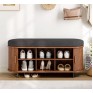 43.3 inch Shoe Storage Bench, 3 Tier Shoe Rack Bench Organizer with Storage, Cushion and Sliding Door Removable