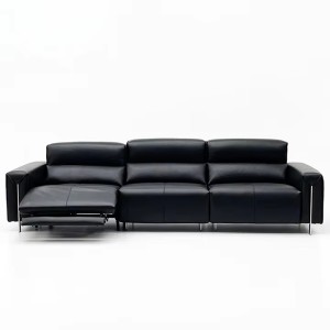 Electric 3 Seat Black Genuine Leather Multifunctional Control Adjustable Sofa Power Reclining Smart Electrical Sofa Couch