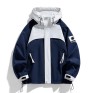 Color Block Trendy Korean Style Spring Autumn Outdoor Jacket for Men, Windproof Hiking Coat for Sports